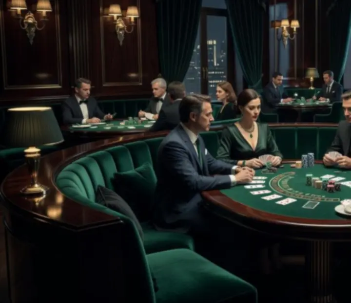 Eleganckie wnętrze restauracji ADSIGHT LTD z wieczorną atmosferą i stołem do blackjacka