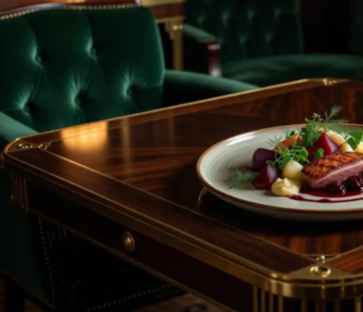 Elegancko podane główne dania kuchni polskiej i europejskiej w restauracji art déco