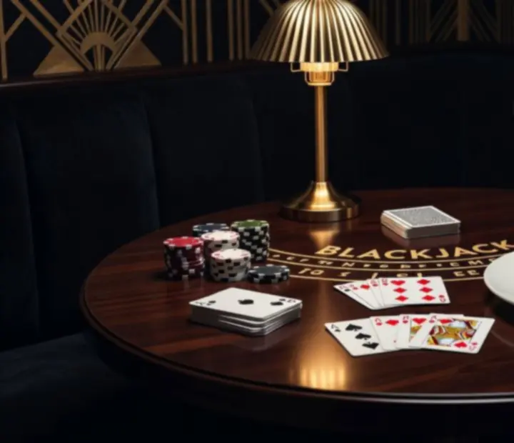 Klasyczne gry karciane rozłożone na eleganckim stole w restauracji