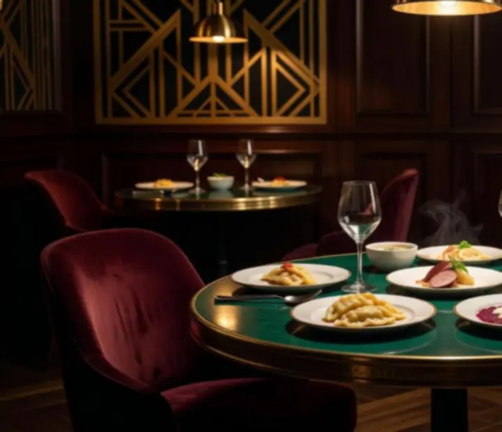 Elegancka kolacja degustacyjna kuchni polskiej i europejskiej serwowana wieczorem