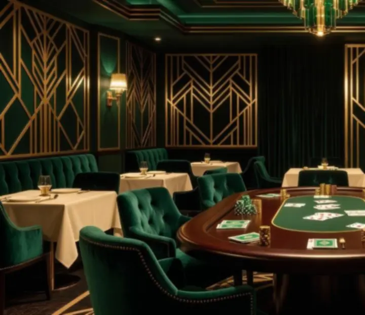 Salon kart z eleganckimi stołami pokerowymi w restauracji