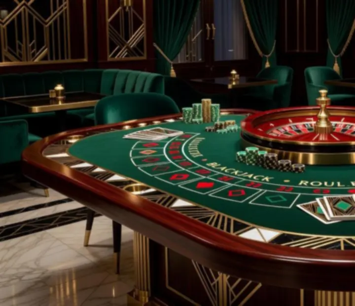 Stół do blackjacka i ruletki w eleganckiej restauracji