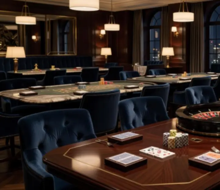 Elegancki stół w restauracji z art deco detalami i subtelnymi akcentami kasynowymi.